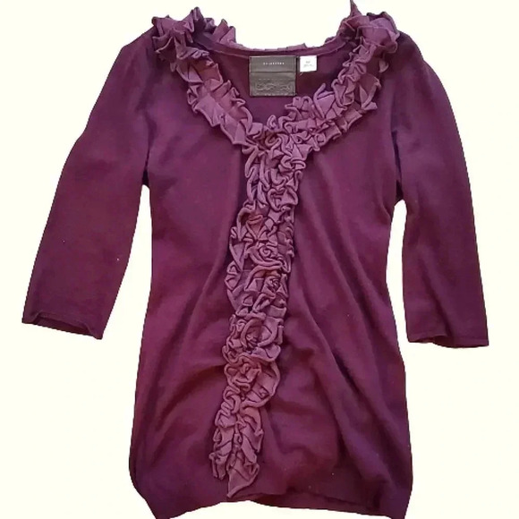 Anthropologie Guinevere Ruffle Front Cardigan – Plum Purple (S/P) - Picture 1 of 3